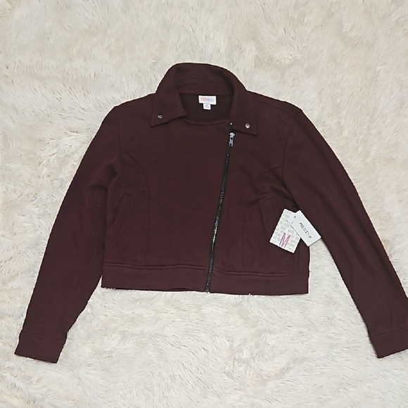 New LuLaRoe Presley Purple Cropped Moto Jacket Medium Bomber Jacket - Picture 2 of 8